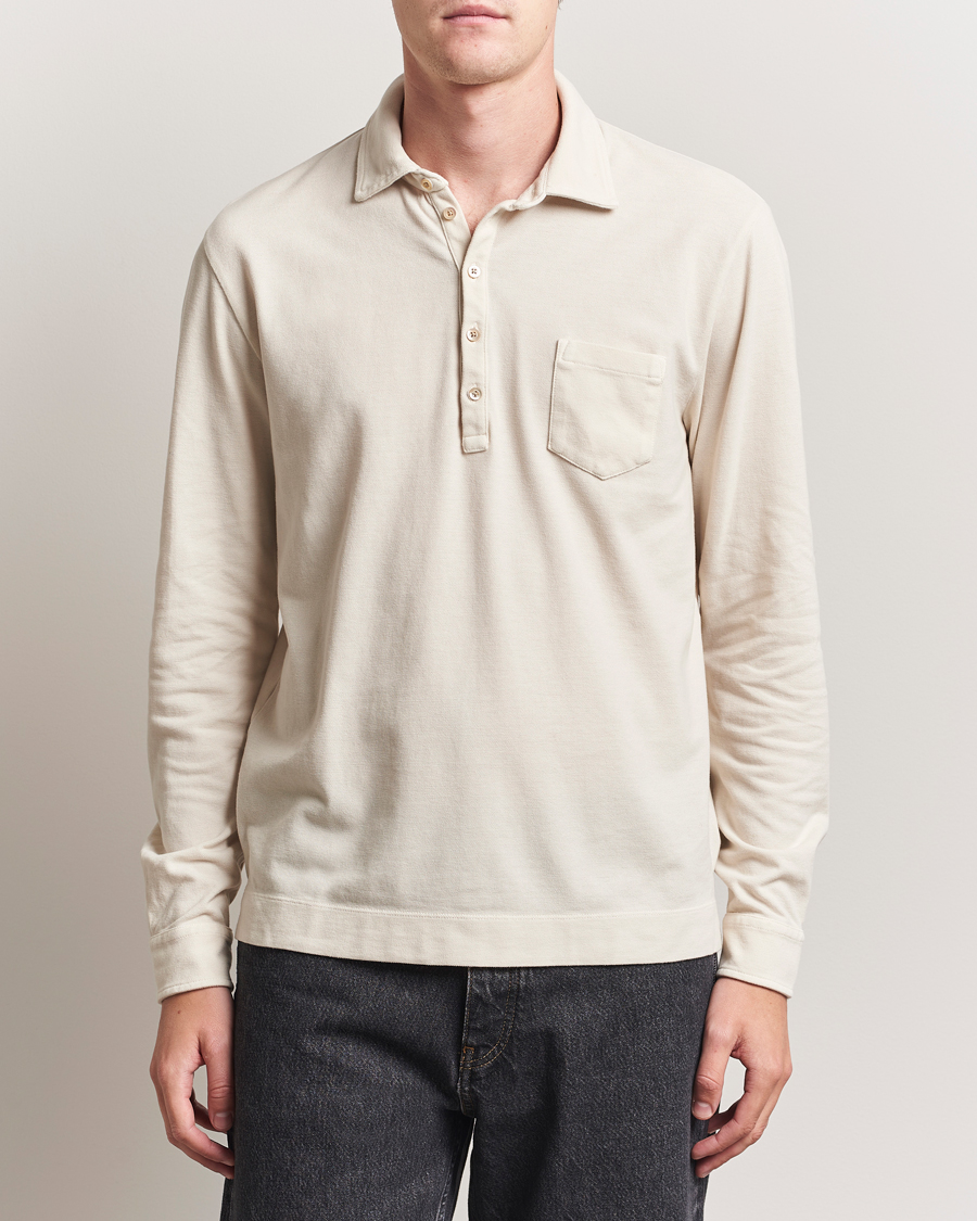 Herr | Pikéer | Massimo Alba | Ischia Cotton/Cashmere Long Sleeve Polo Off White