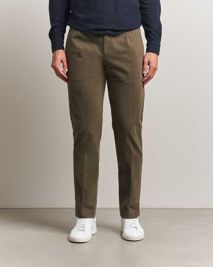 Herr | Byxor | Massimo Alba | Ionio Pleated Moleskine Trousers Military