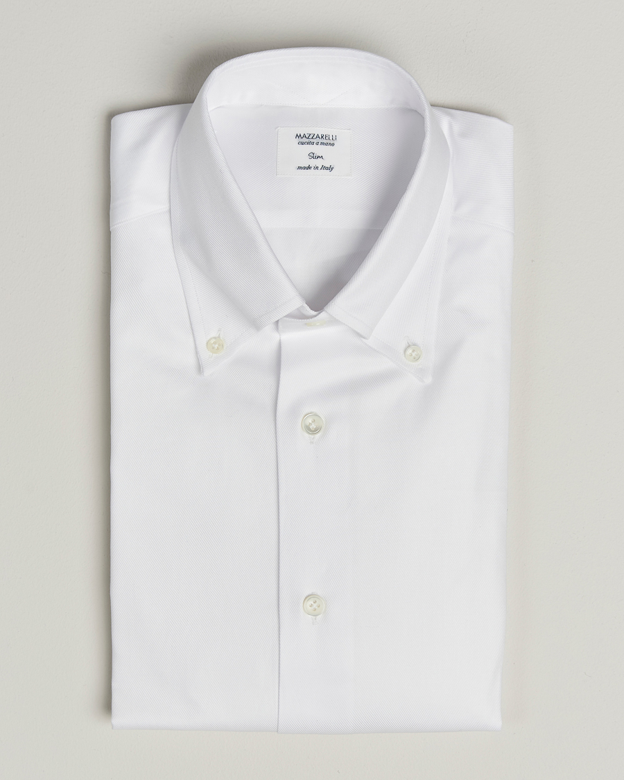 Herr | Skjortor | Mazzarelli | Soft Cotton Twill Button Down Shirt White