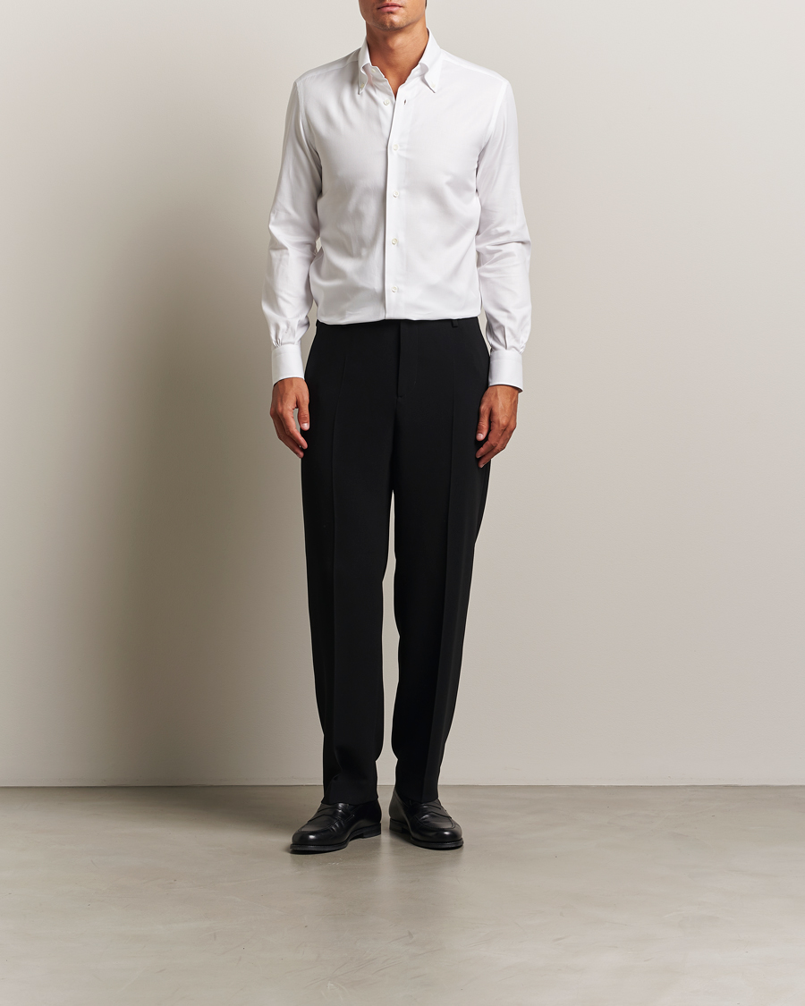 Herr | Skjortor | Mazzarelli | Soft Cotton Twill Button Down Shirt White