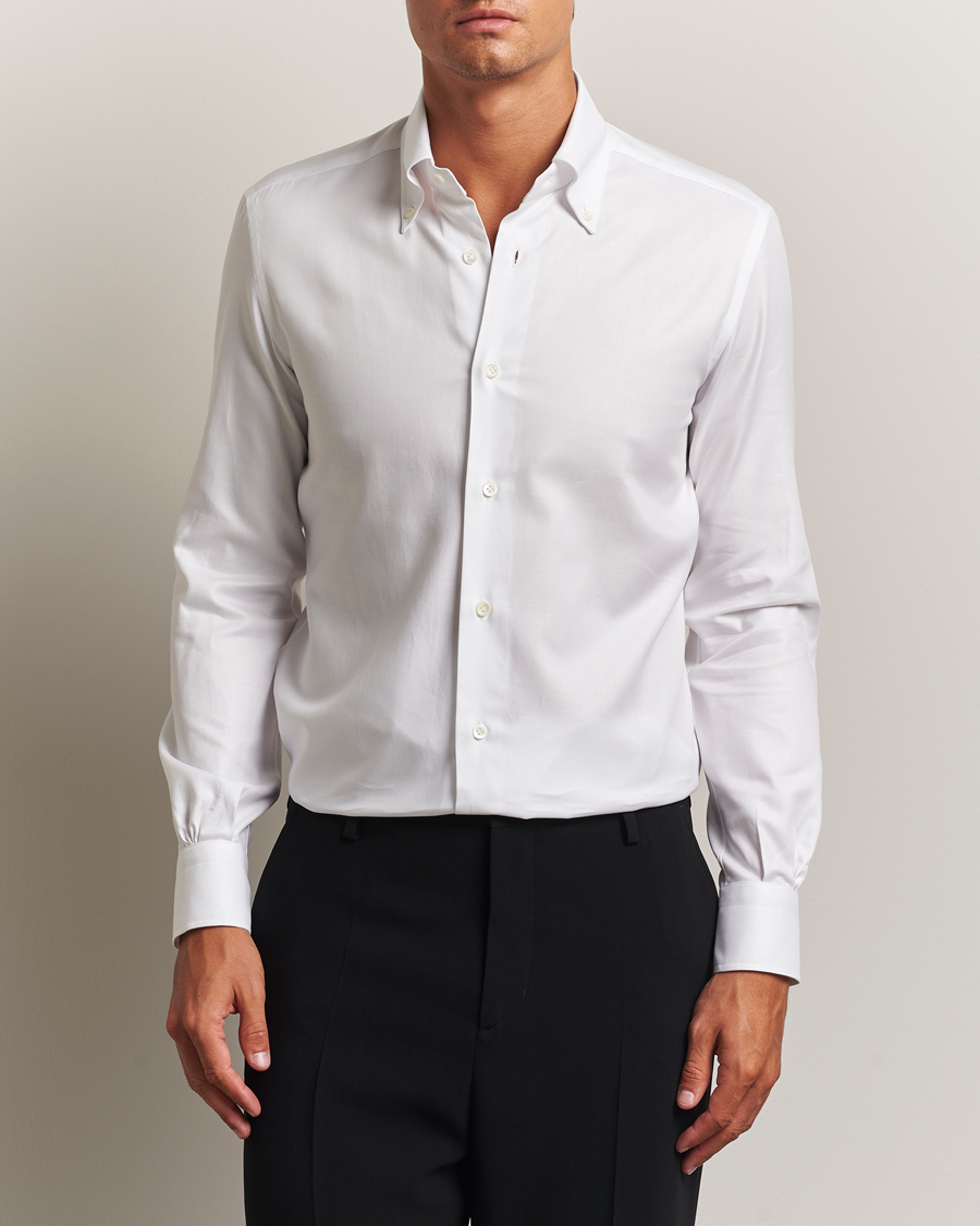 Herr | Skjortor | Mazzarelli | Soft Cotton Twill Button Down Shirt White