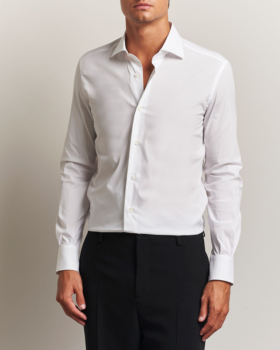 Herr | Skjortor | Mazzarelli | Soft Cotton/Stretch Cut Away Shirt White