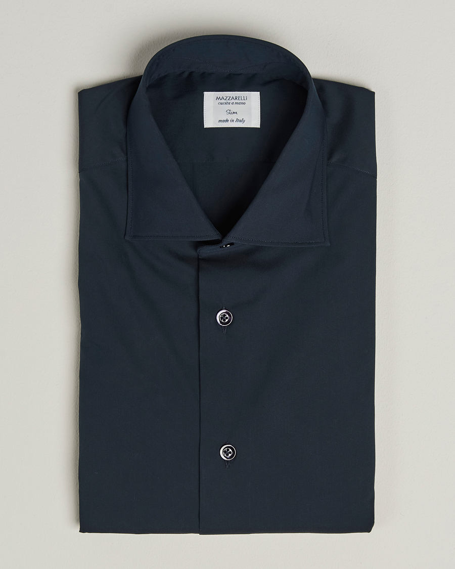 Herr | Skjortor | Mazzarelli | Soft Cotton/Stretch Cut Away Shirt Navy