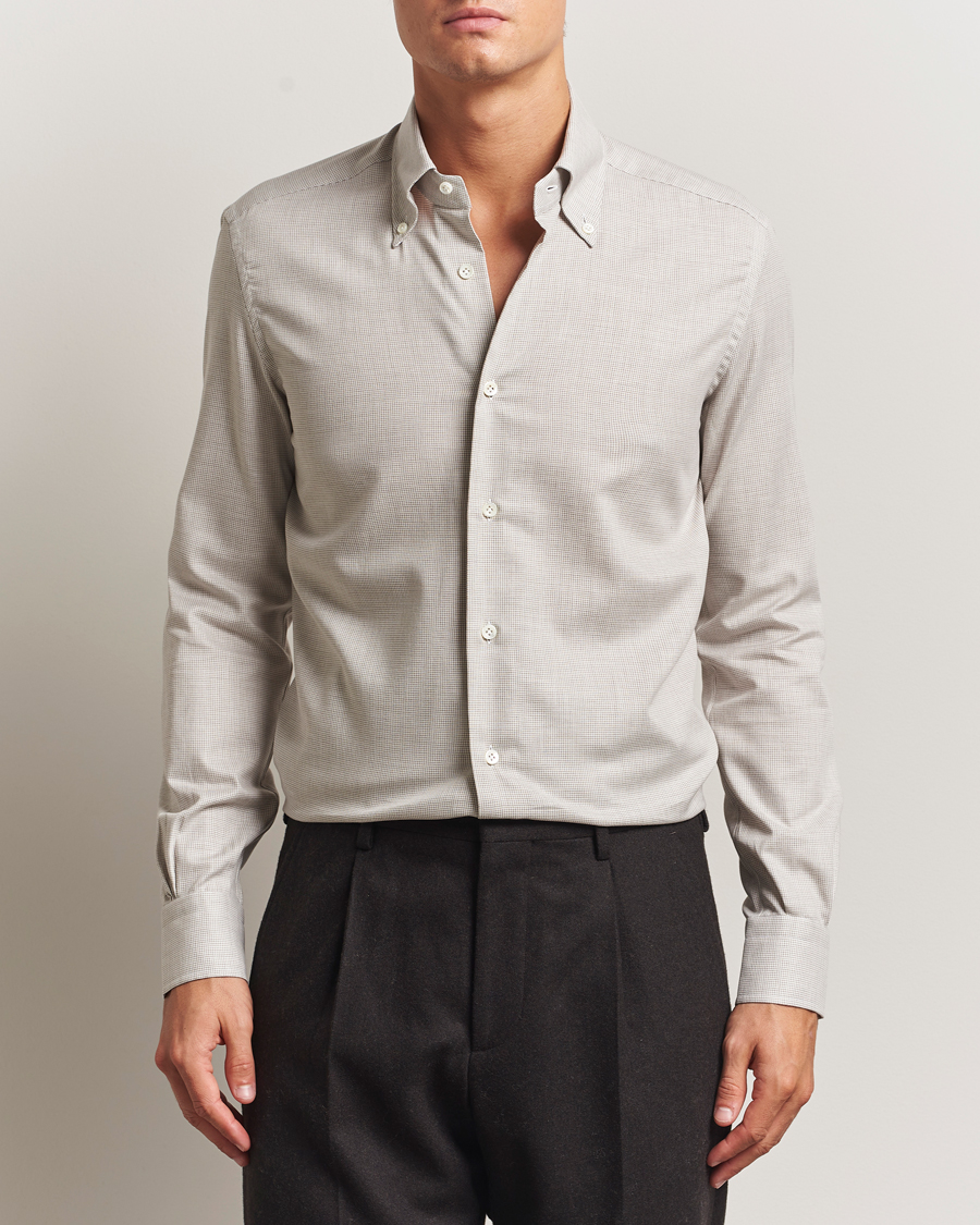 Herr | Skjortor | Mazzarelli | Soft Flannel Button Down Shirt Beige