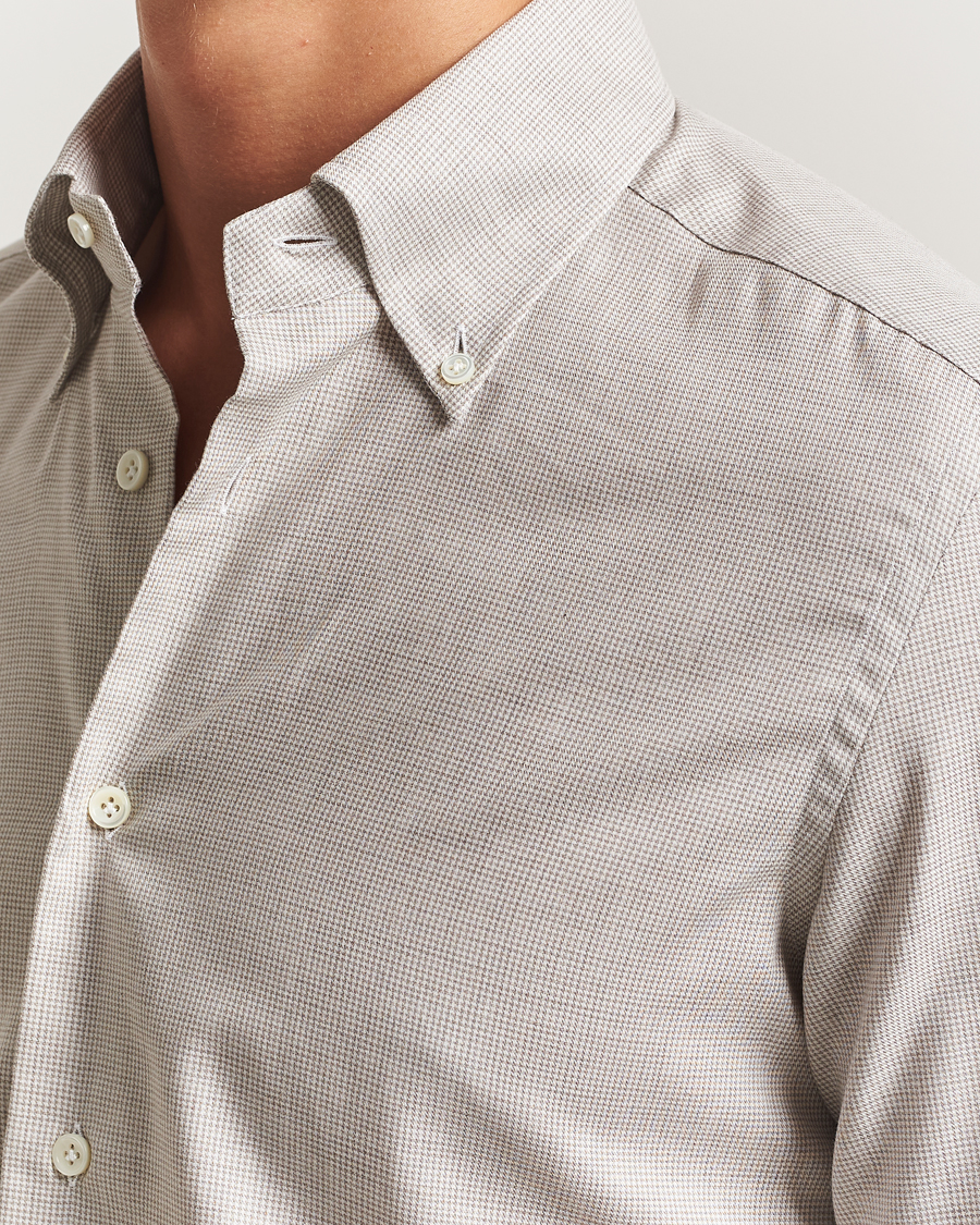 Herr | Skjortor | Mazzarelli | Soft Flannel Button Down Shirt Beige