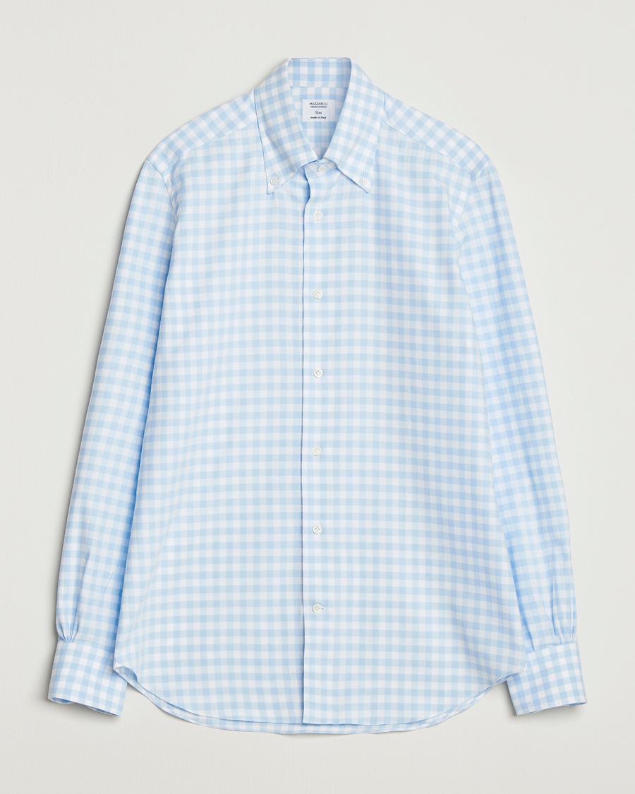 Herr | Skjortor | Mazzarelli | Soft Flannel Button Down Shirt Light Blue Check
