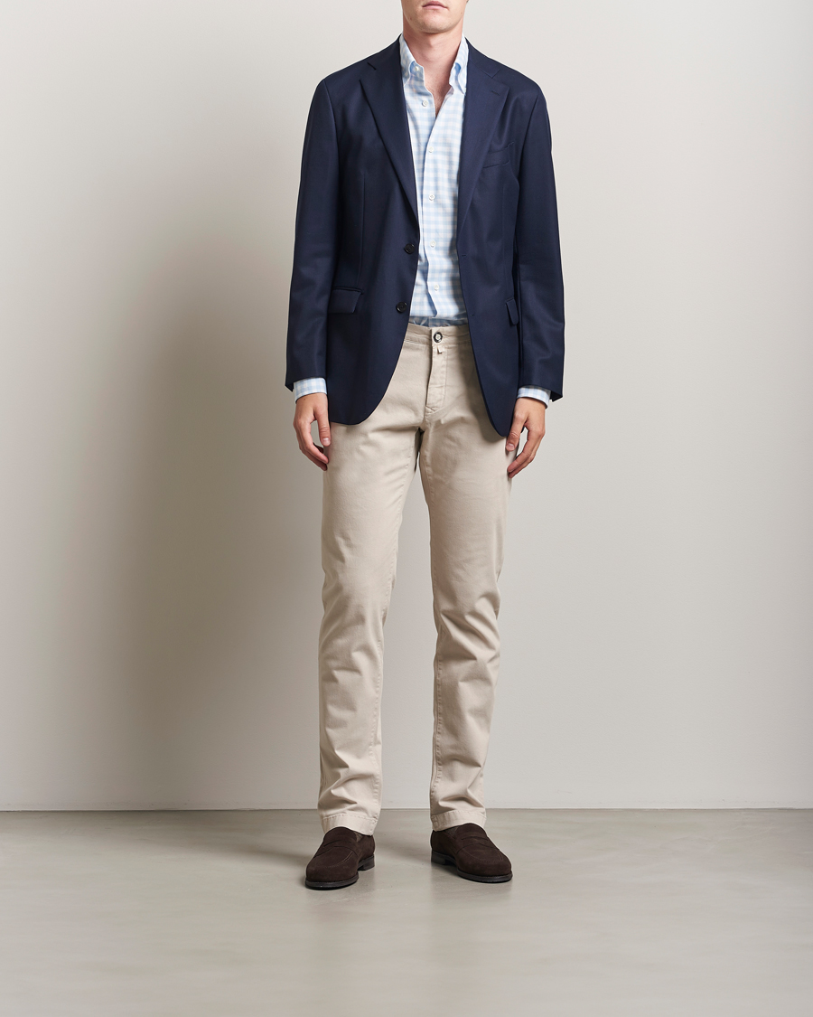 Herr | Skjortor | Mazzarelli | Soft Flannel Button Down Shirt Light Blue Check