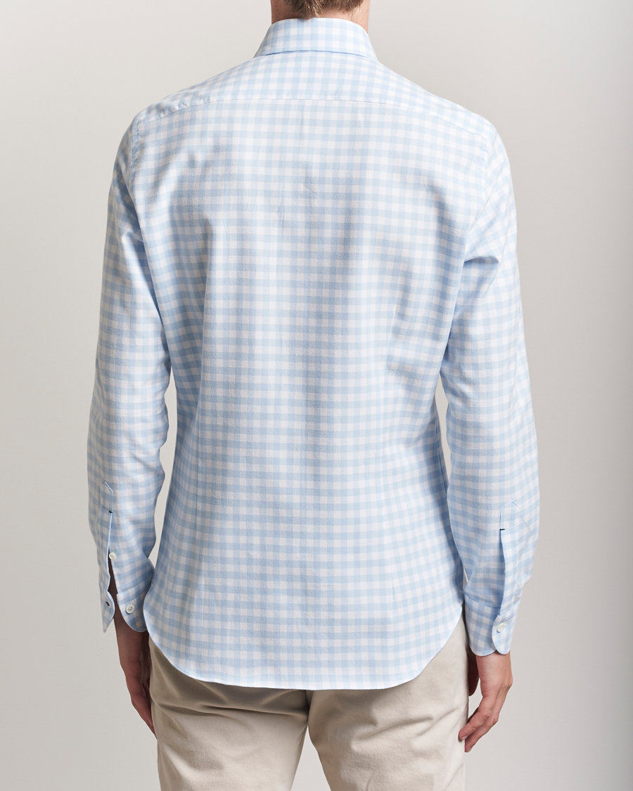 Herr | Skjortor | Mazzarelli | Soft Flannel Button Down Shirt Light Blue Check