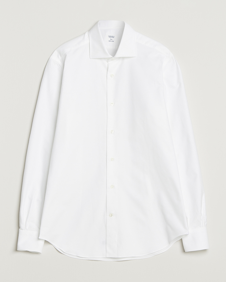 Herr | Skjortor | Mazzarelli | Soft Flannel Cut Away Shirt White