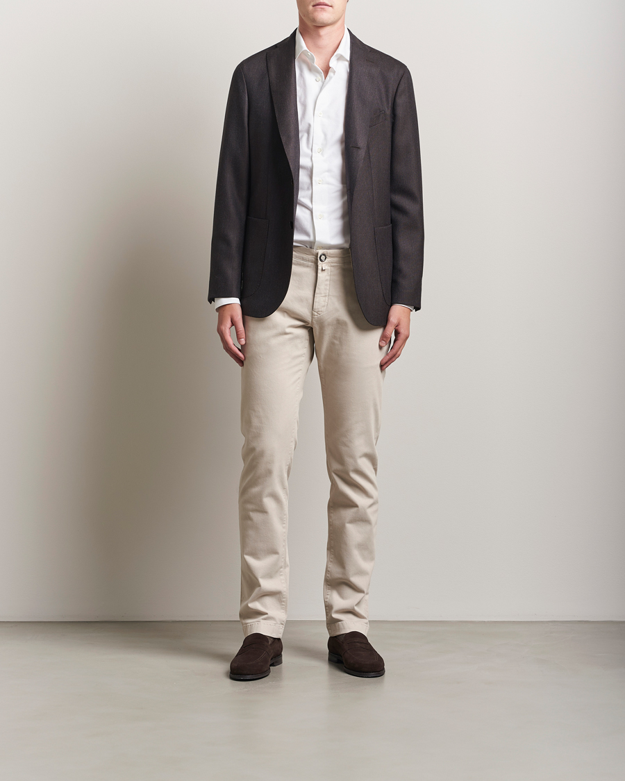 Herr | Skjortor | Mazzarelli | Soft Flannel Cut Away Shirt White