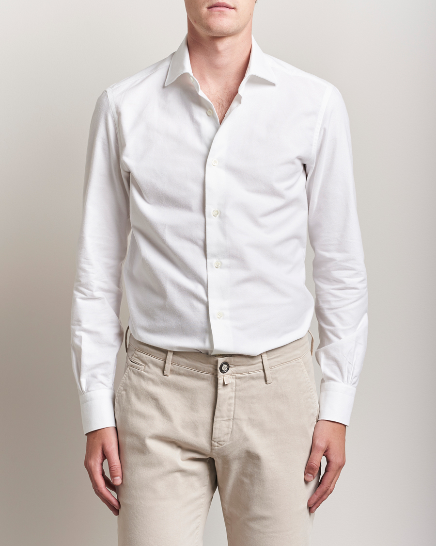 Herr | Skjortor | Mazzarelli | Soft Flannel Cut Away Shirt White