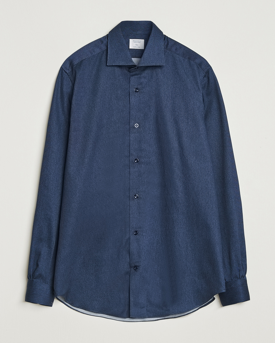 Herr | Skjortor | Mazzarelli | Soft Flannel Cut Away Shirt Navy