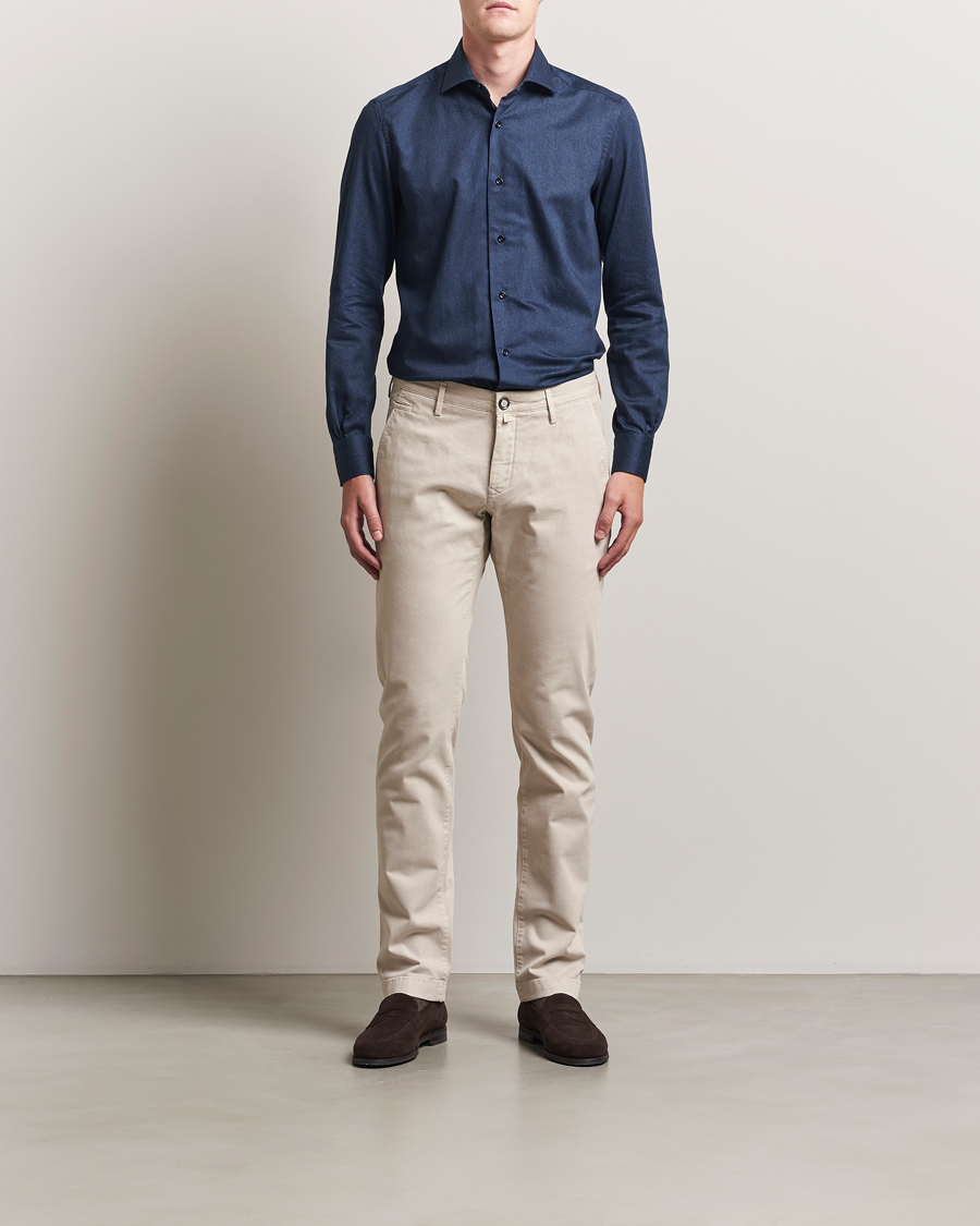 Herr | Skjortor | Mazzarelli | Soft Flannel Cut Away Shirt Navy