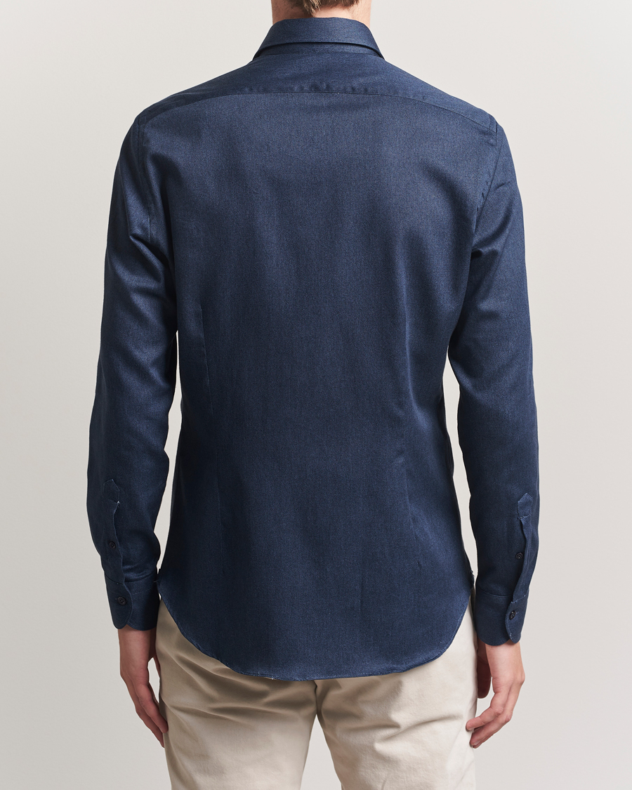 Herr | Skjortor | Mazzarelli | Soft Flannel Cut Away Shirt Navy