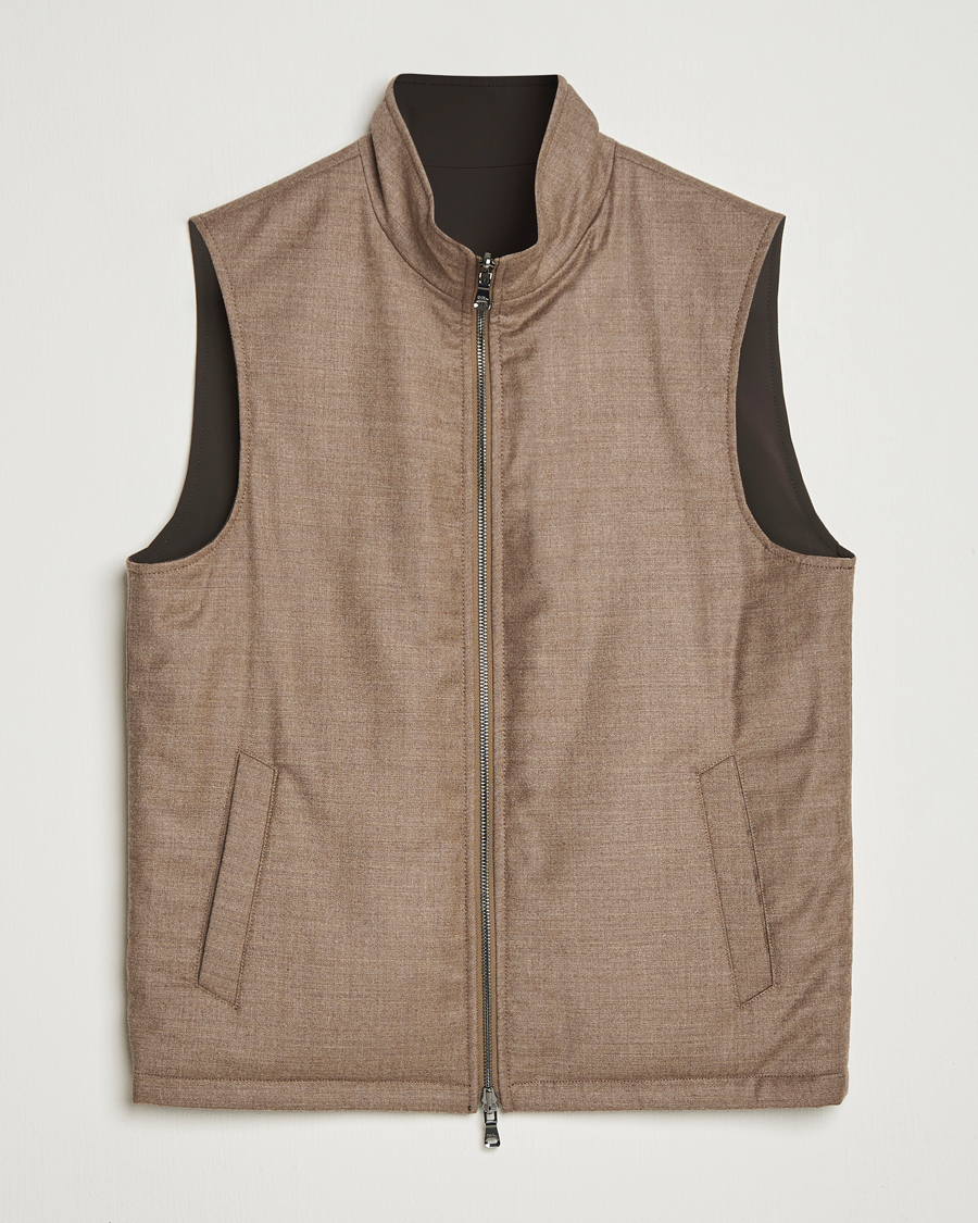 Herr | Jackor | Oscar Jacobson | Nylon/Wool Reversible Vest Brown