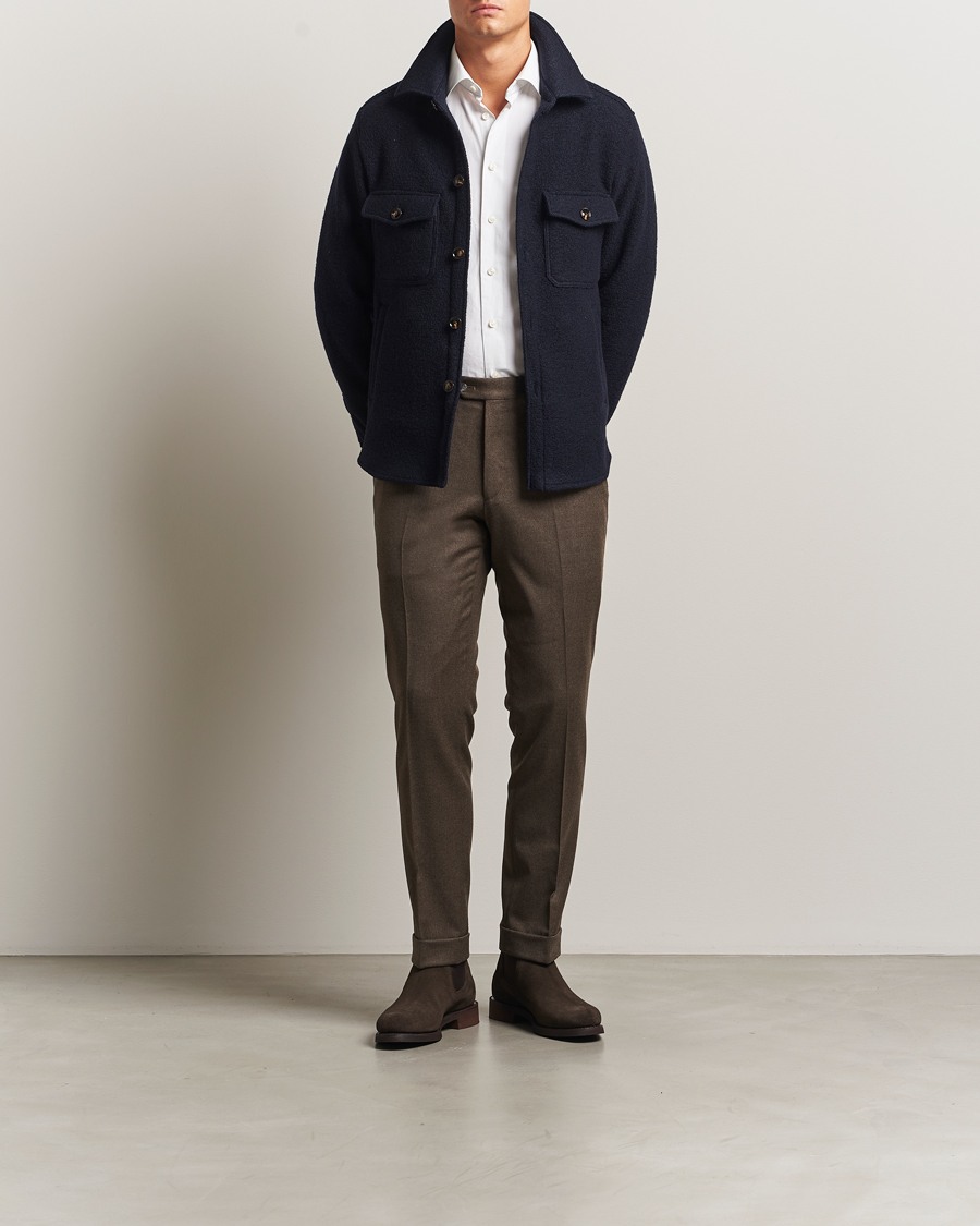 Herr | Jackor | Oscar Jacobson | Maverick Boiled Wool Shirt Jacket Navy