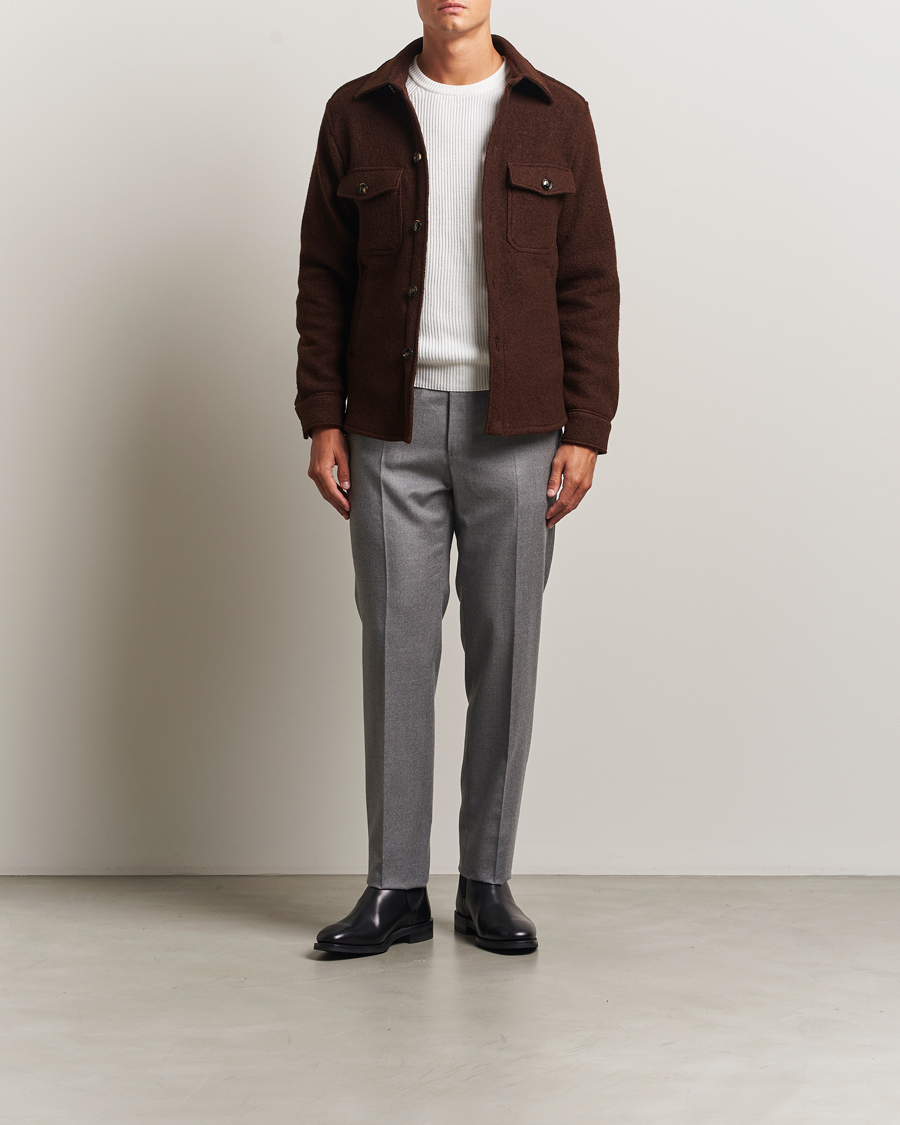 Herr | Jackor | Oscar Jacobson | Maverick Boiled Wool Shirt Jacket Brown