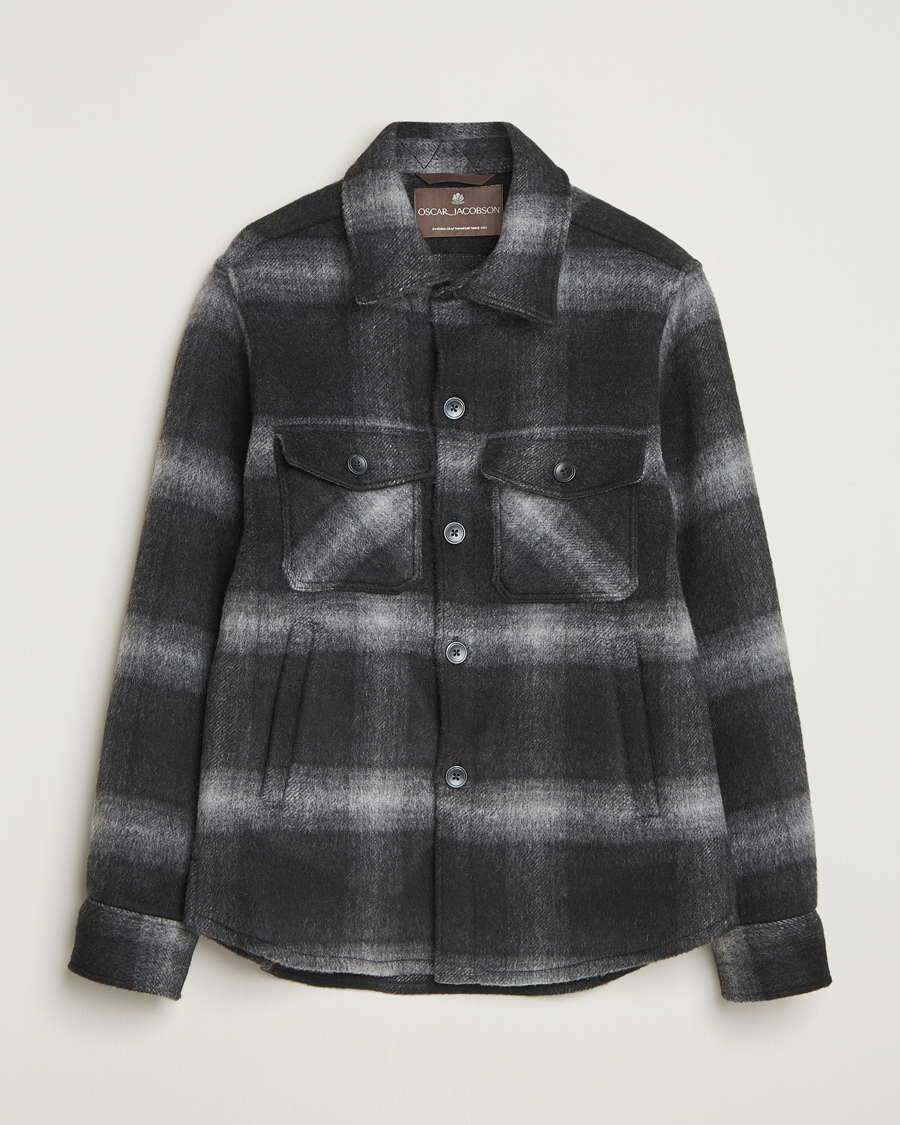 Herr | Jackor | Oscar Jacobson | Maverick Checked Wool Shirt Jacket Grey