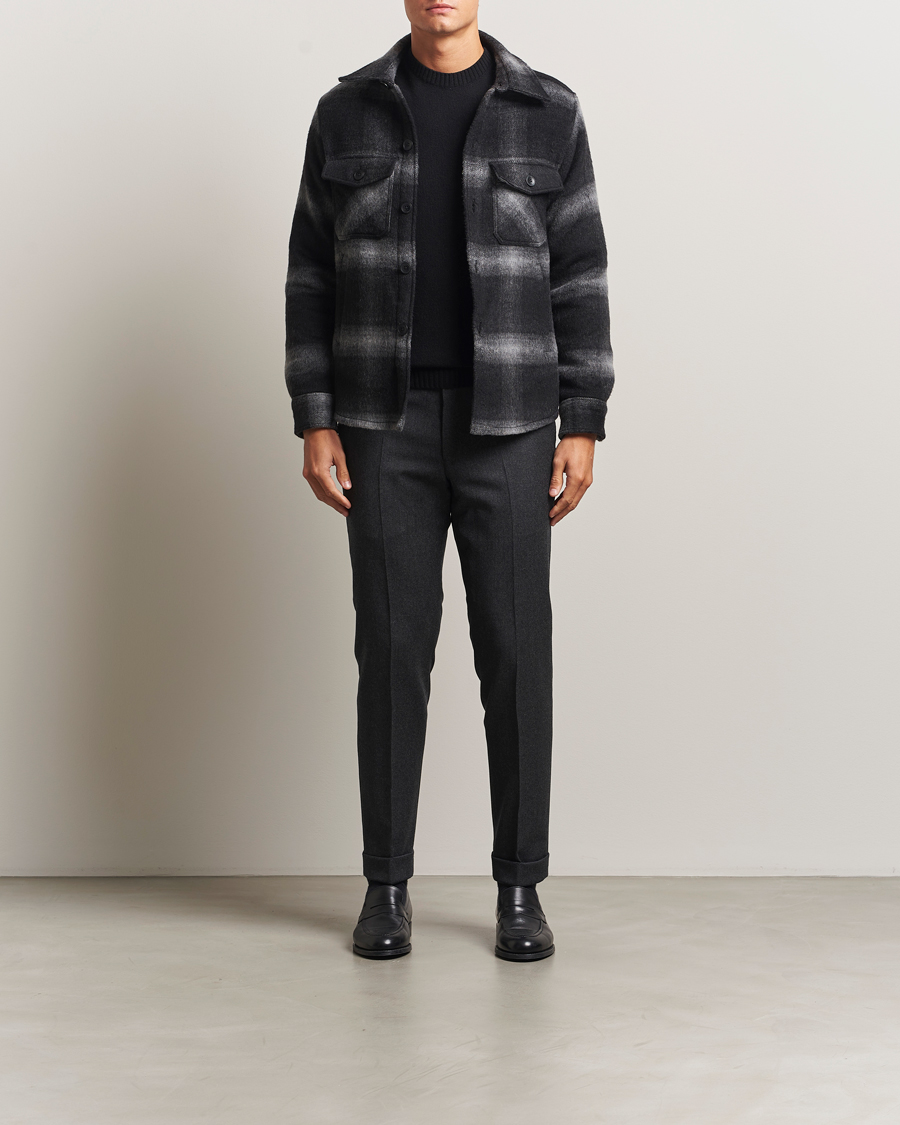 Herr | Jackor | Oscar Jacobson | Maverick Checked Wool Shirt Jacket Grey