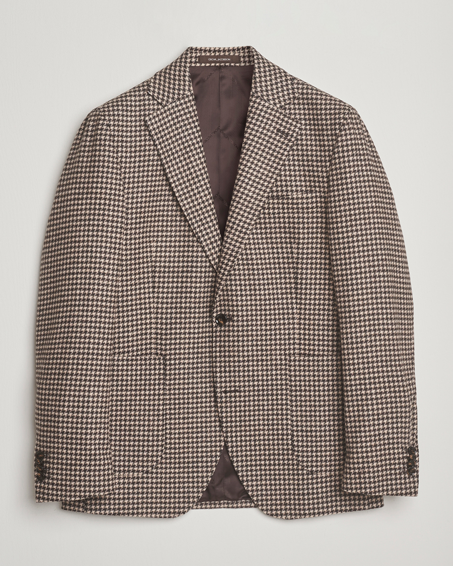 Herr | Kavajer | Oscar Jacobson | Fogerty Houndstooth Wool Blazer Brown