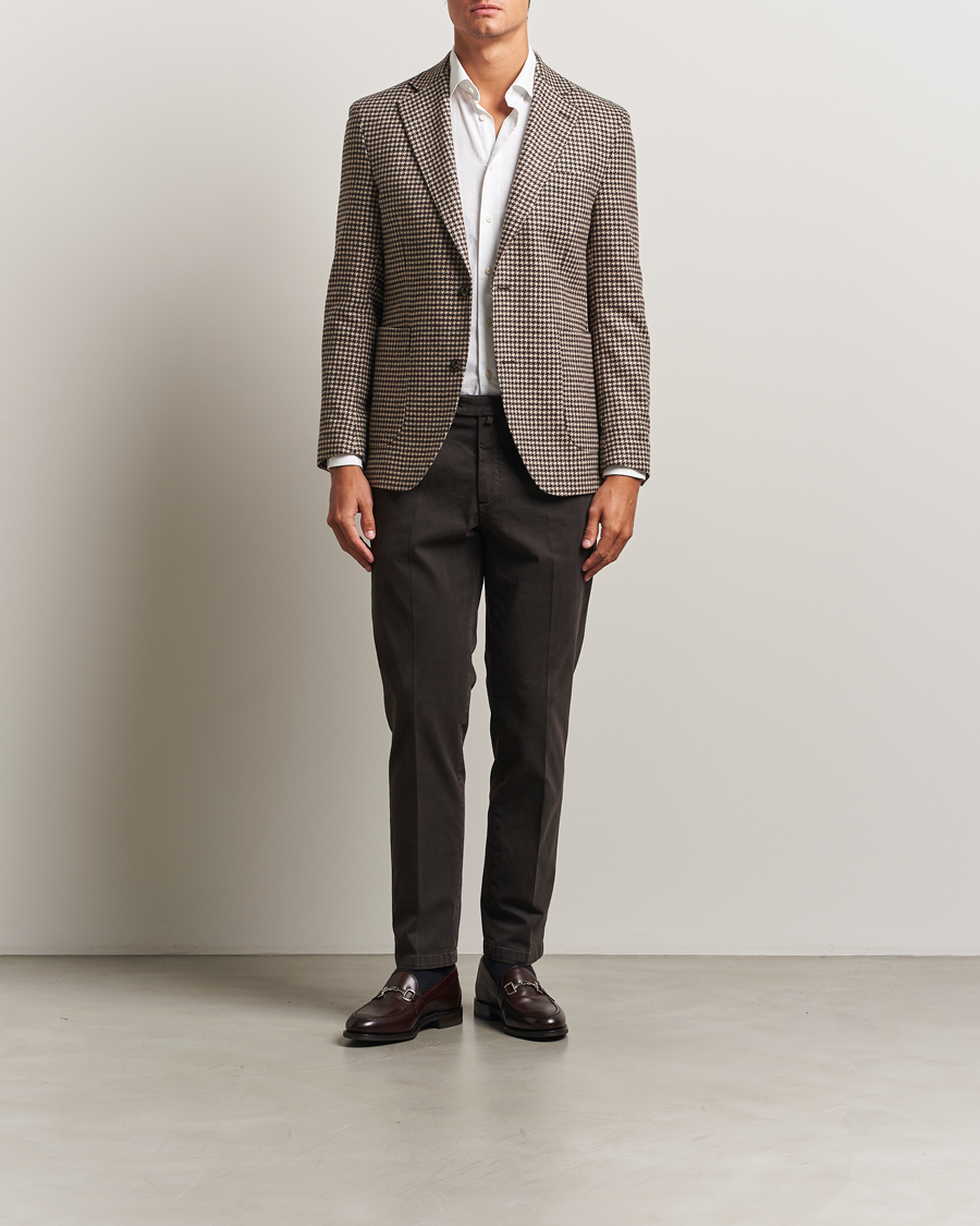 Herr | Kavajer | Oscar Jacobson | Fogerty Houndstooth Wool Blazer Brown