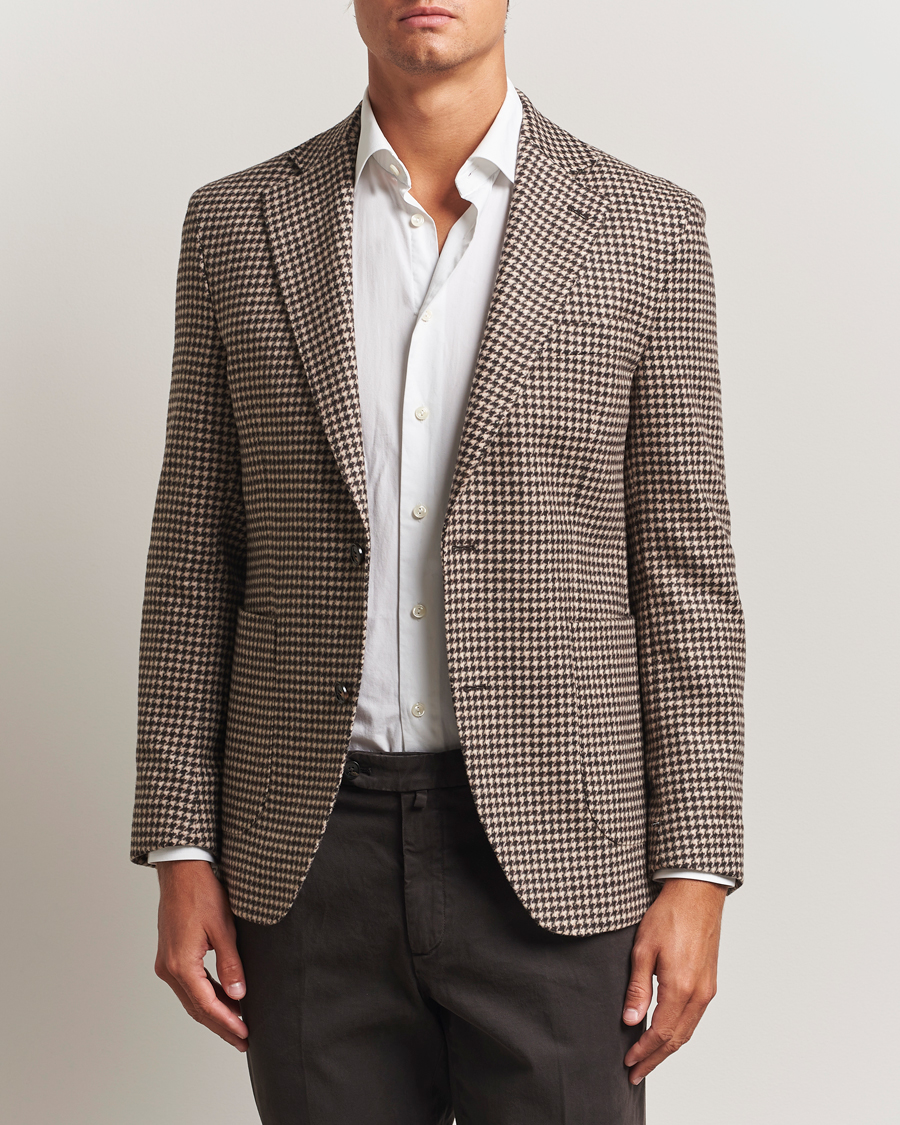 Herr | Kavajer | Oscar Jacobson | Fogerty Houndstooth Wool Blazer Brown