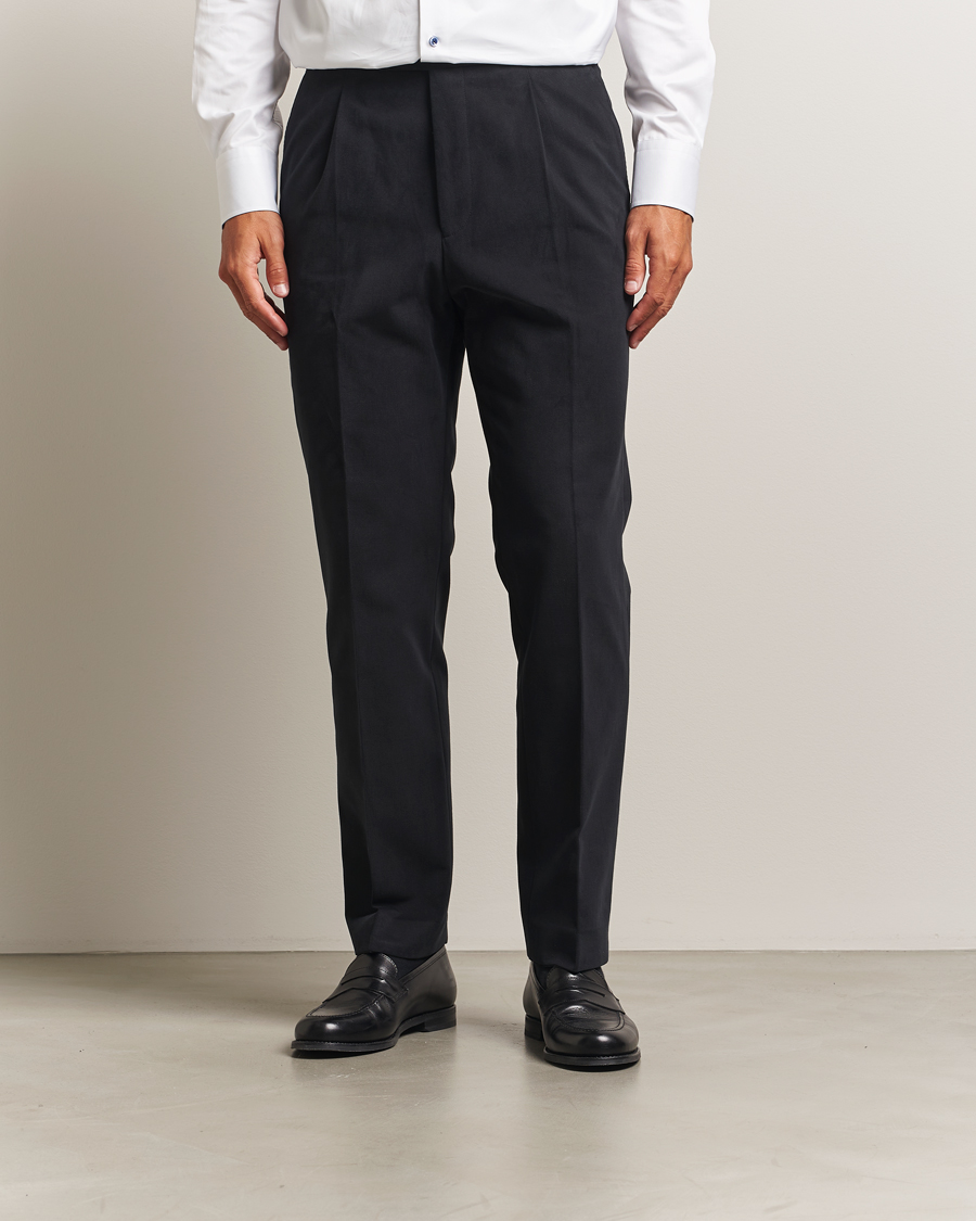 Herr | Byxor | Oscar Jacobson | Delon Brushed Cotton Trousers Black