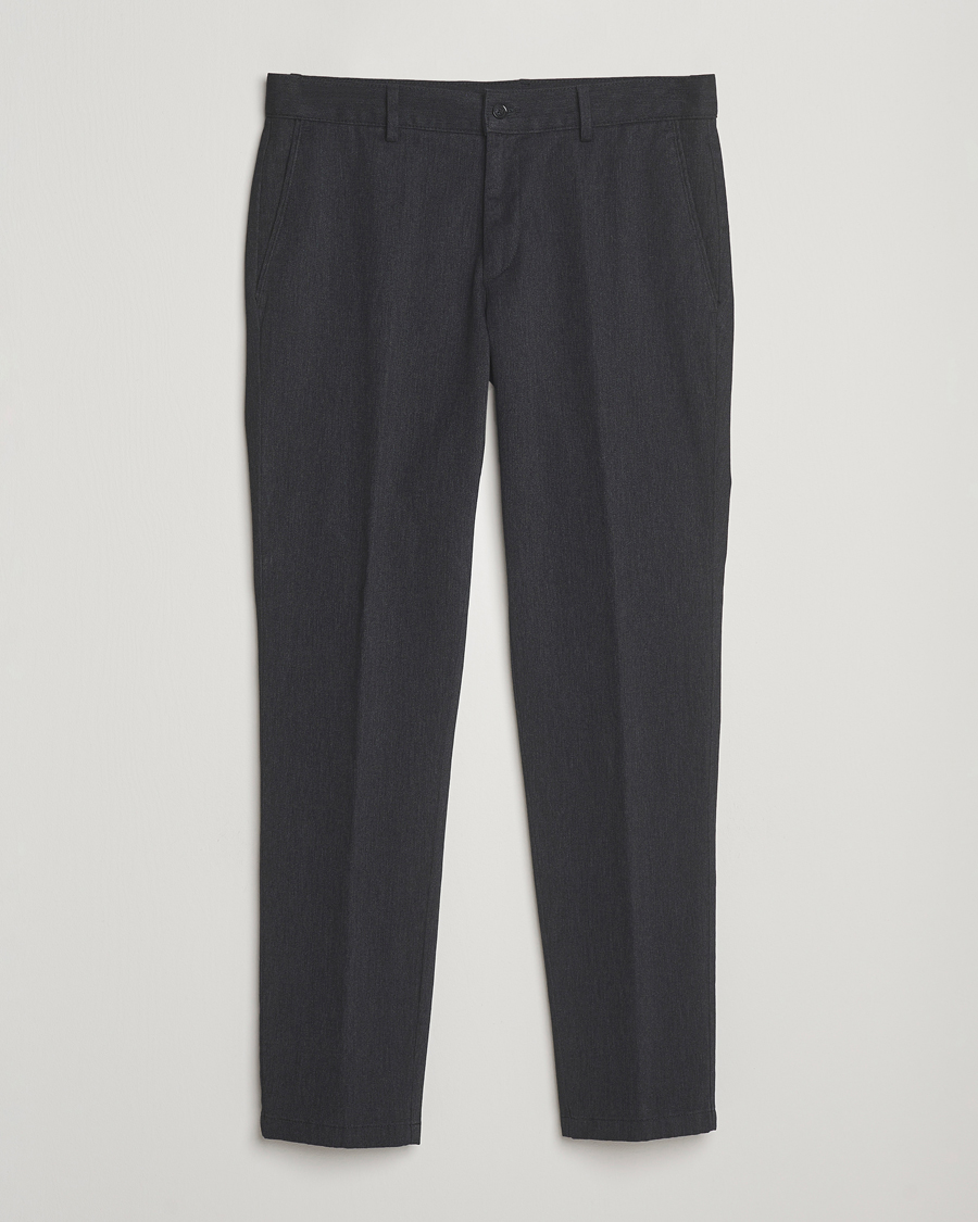 Herr | Byxor | Oscar Jacobson | Denz Brushed Melange Trousers Charcoal