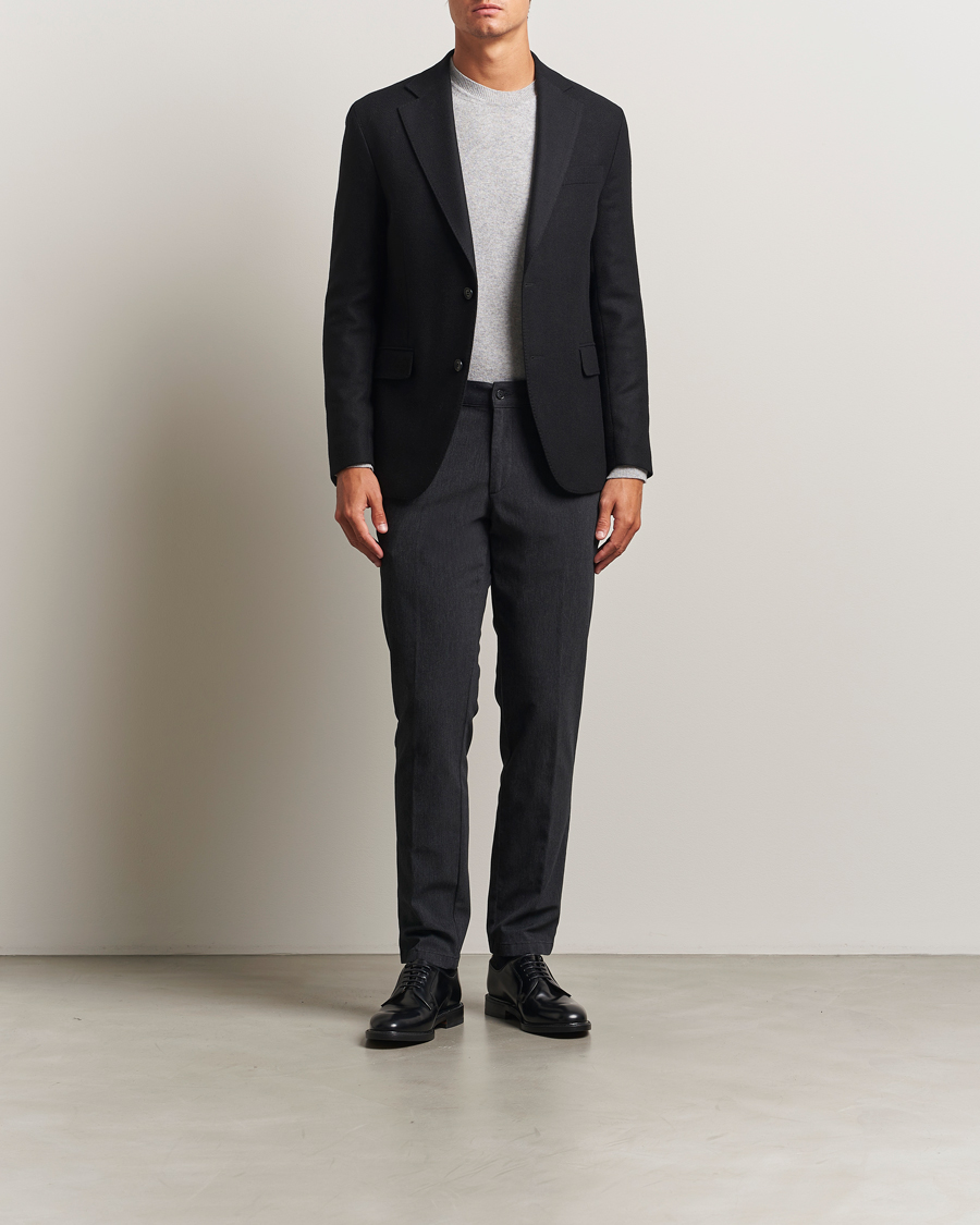 Herr | Byxor | Oscar Jacobson | Denz Brushed Melange Trousers Charcoal