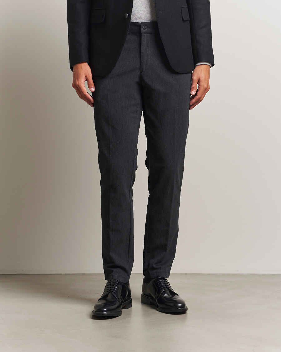 Herr | Byxor | Oscar Jacobson | Denz Brushed Melange Trousers Charcoal