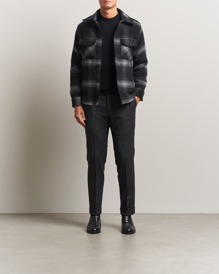 Herr | Byxor | Oscar Jacobson | Dandy Turn Up Flannel Trousers Charcoal