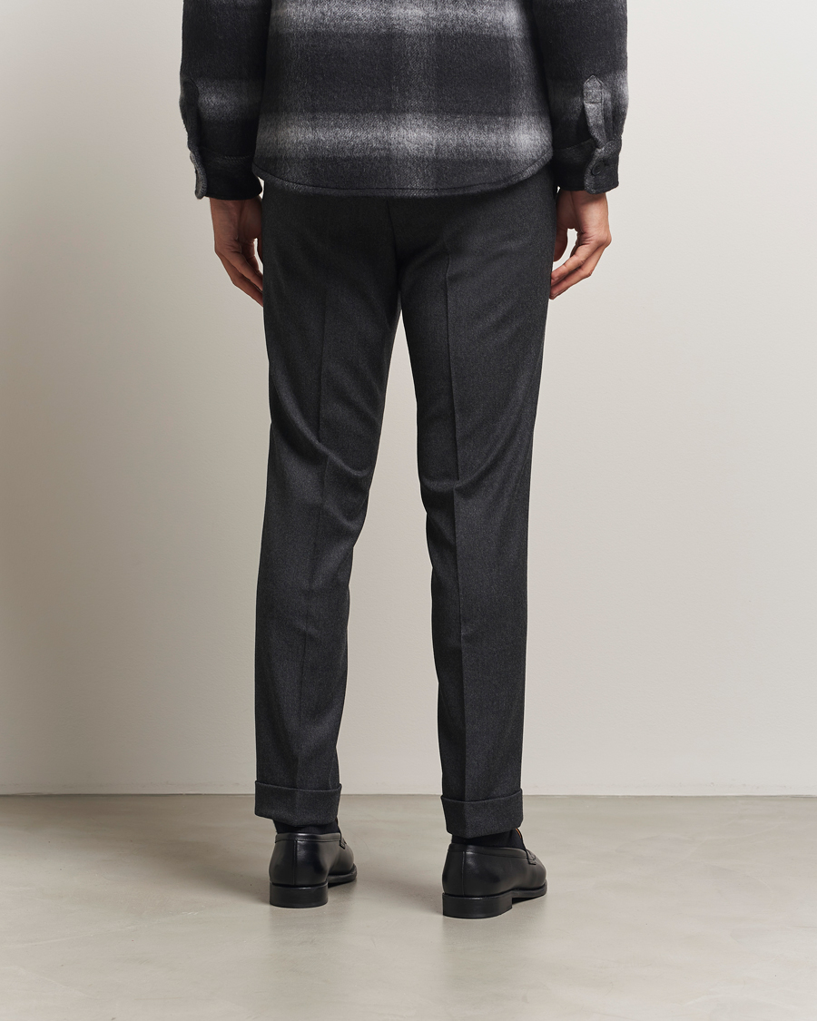 Herr | Byxor | Oscar Jacobson | Dandy Turn Up Flannel Trousers Charcoal