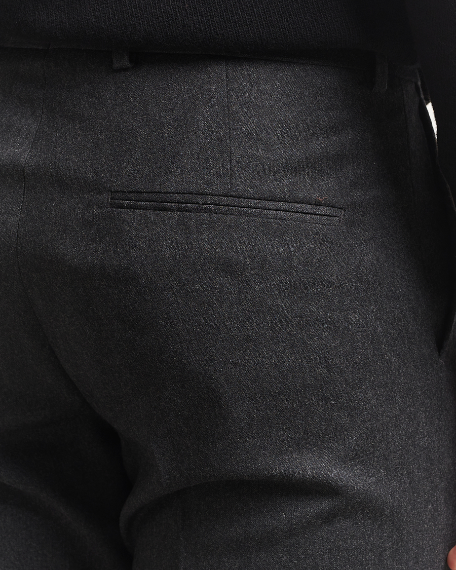 Herr | Byxor | Oscar Jacobson | Dandy Turn Up Flannel Trousers Charcoal