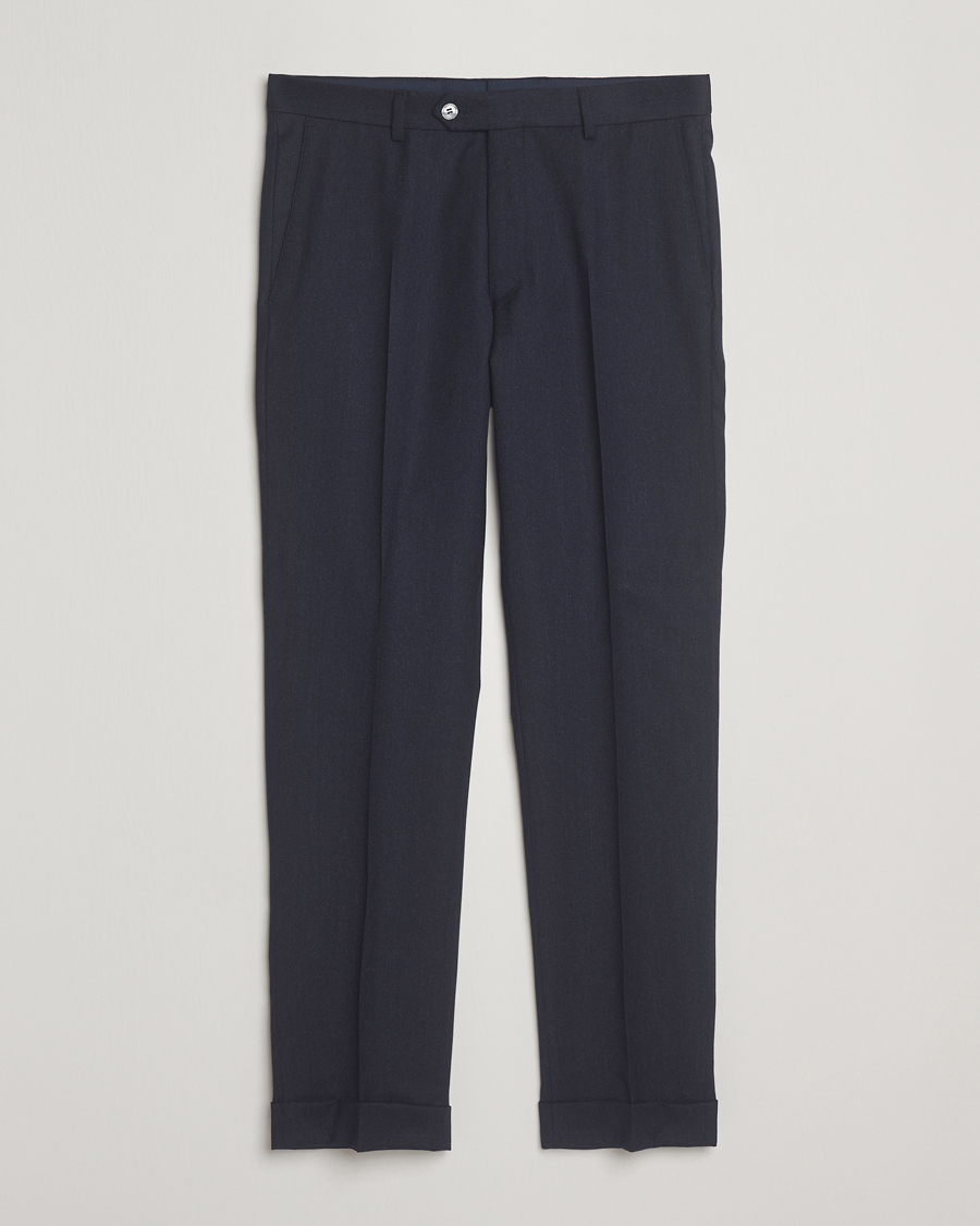 Herr | Byxor | Oscar Jacobson | Dandy Turn Up Flannel Trousers Navy