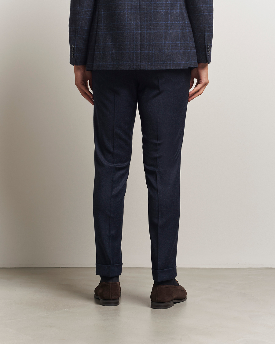 Herr | Byxor | Oscar Jacobson | Dandy Turn Up Flannel Trousers Navy