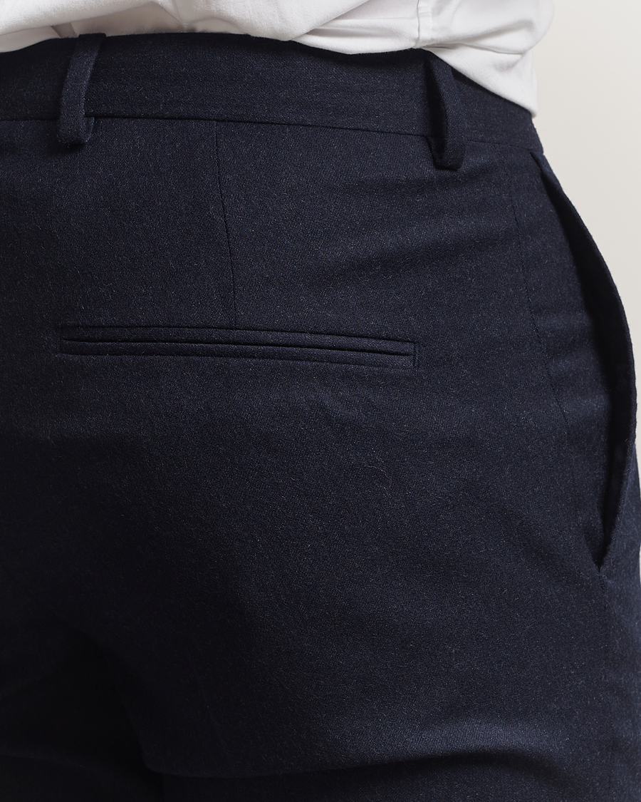 Herr | Byxor | Oscar Jacobson | Dandy Turn Up Flannel Trousers Navy