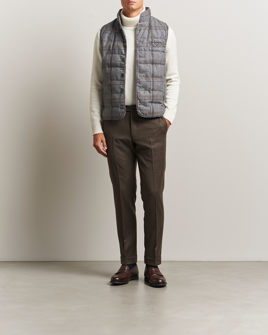 Herr | Byxor | Oscar Jacobson | Dandy Turn Up Flannel Trousers Brown
