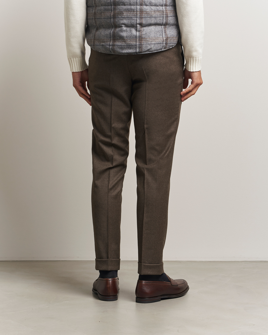 Herr | Byxor | Oscar Jacobson | Dandy Turn Up Flannel Trousers Brown