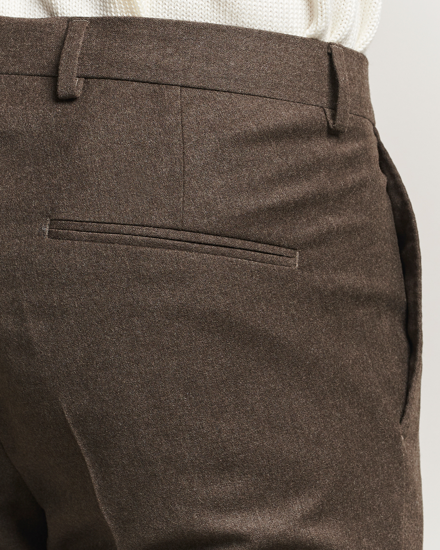 Herr | Byxor | Oscar Jacobson | Dandy Turn Up Flannel Trousers Brown