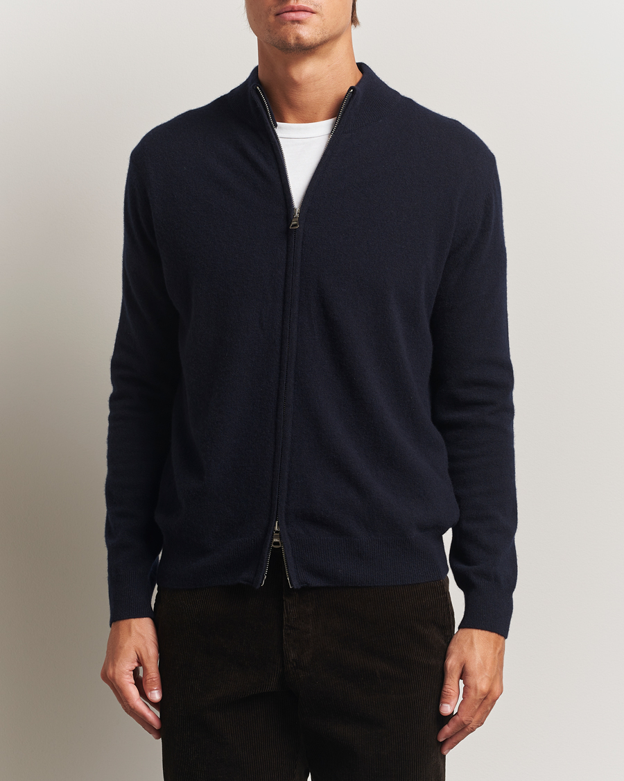 Herr | Tröjor | Oscar Jacobson | Seb Wool/Cashmere Full Zip Navy