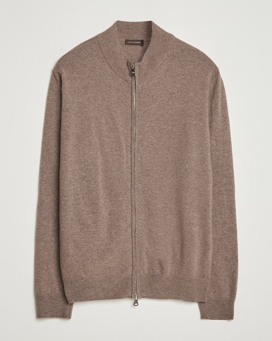 Herr | Tröjor | Oscar Jacobson | Seb Wool/Cashmere Full Zip Light Brown