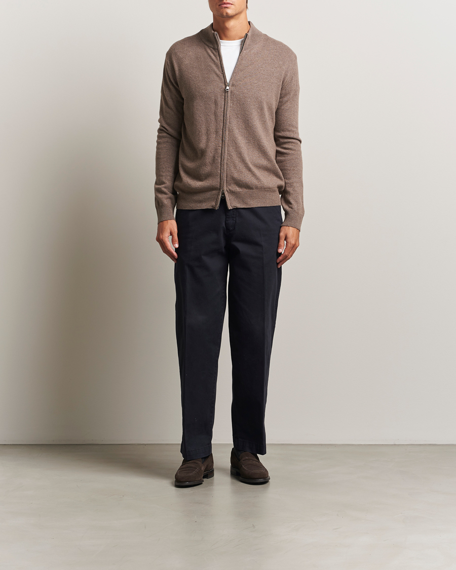 Herr | Tröjor | Oscar Jacobson | Seb Wool/Cashmere Full Zip Light Brown