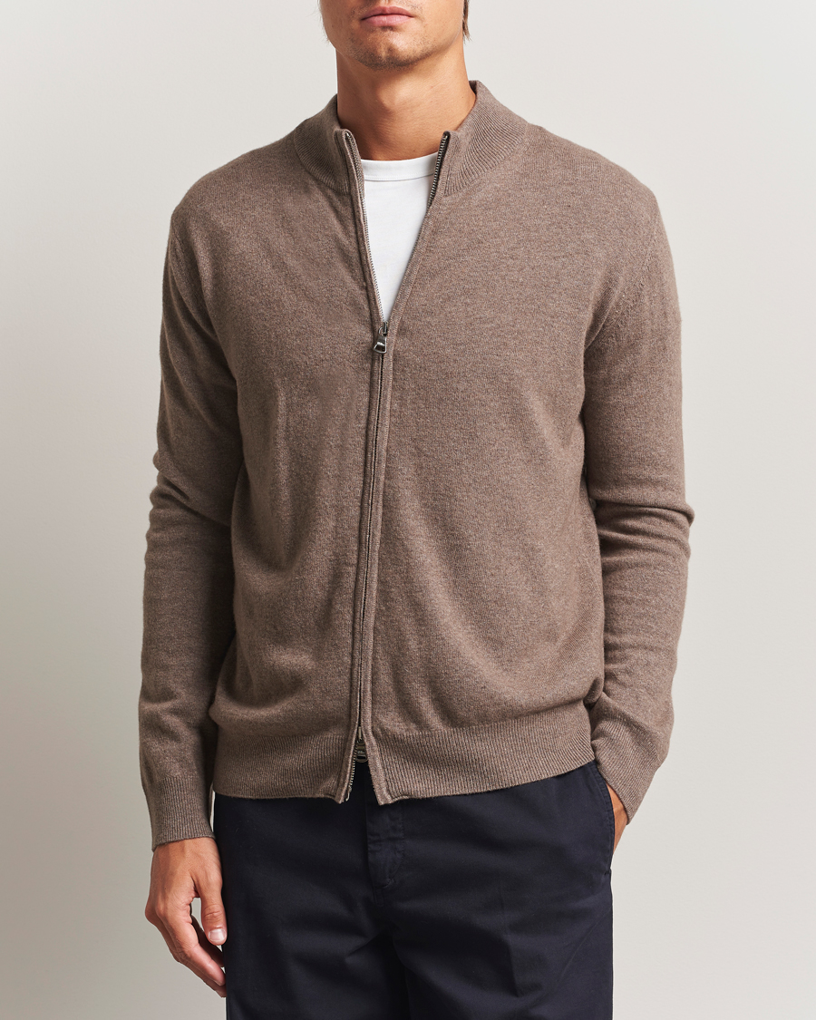 Herr | Tröjor | Oscar Jacobson | Seb Wool/Cashmere Full Zip Light Brown