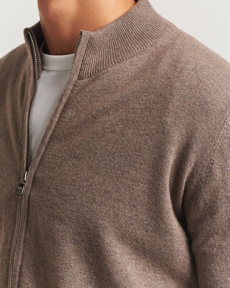 Herr | Tröjor | Oscar Jacobson | Seb Wool/Cashmere Full Zip Light Brown