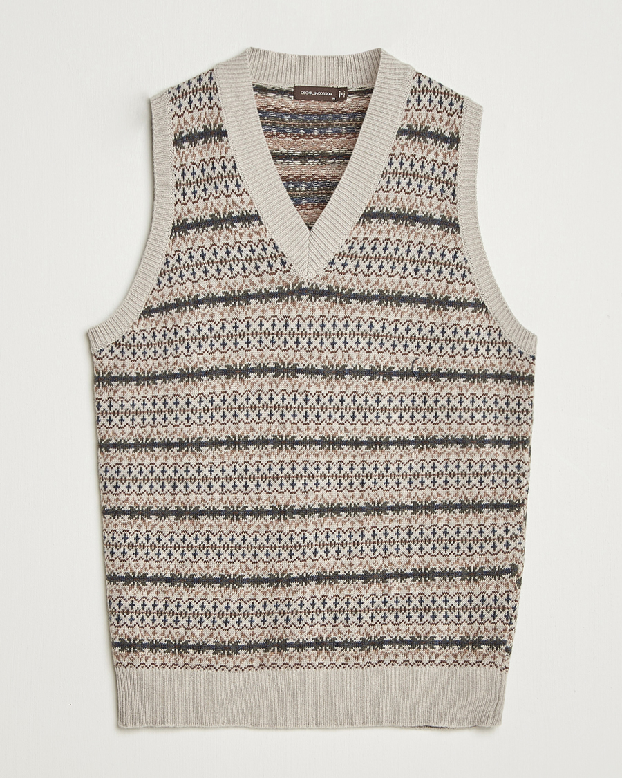 Herr | Tröjor | Oscar Jacobson | Lucas Fair Isle Wool/Cashmere Vest Beige