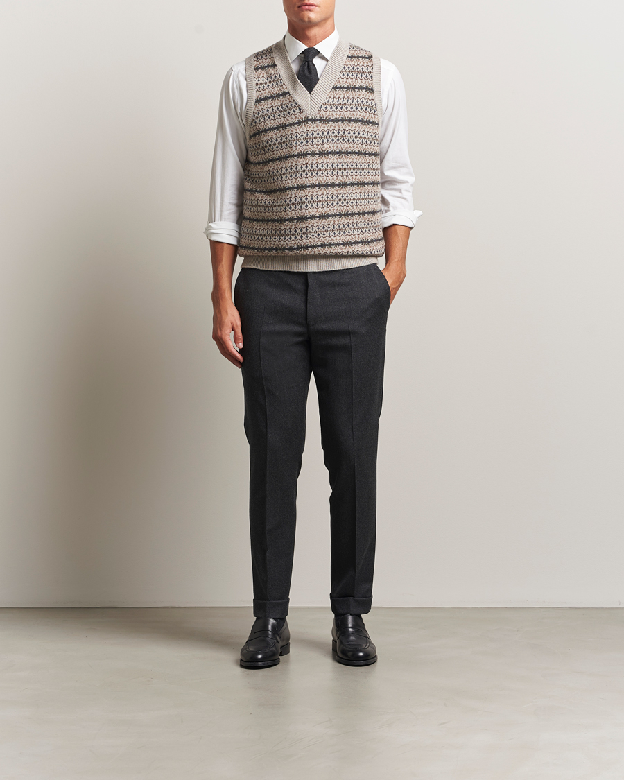 Herr | Tröjor | Oscar Jacobson | Lucas Fair Isle Wool/Cashmere Vest Beige