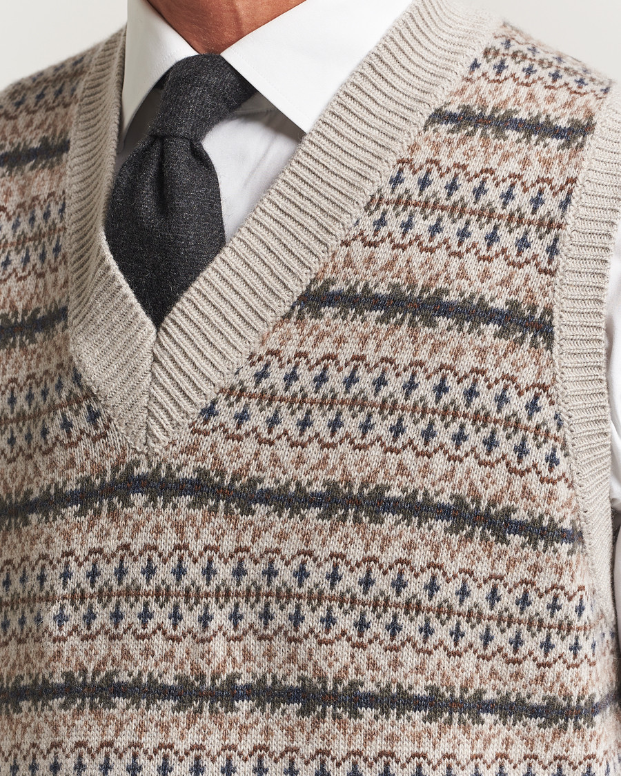 Herr | Tröjor | Oscar Jacobson | Lucas Fair Isle Wool/Cashmere Vest Beige