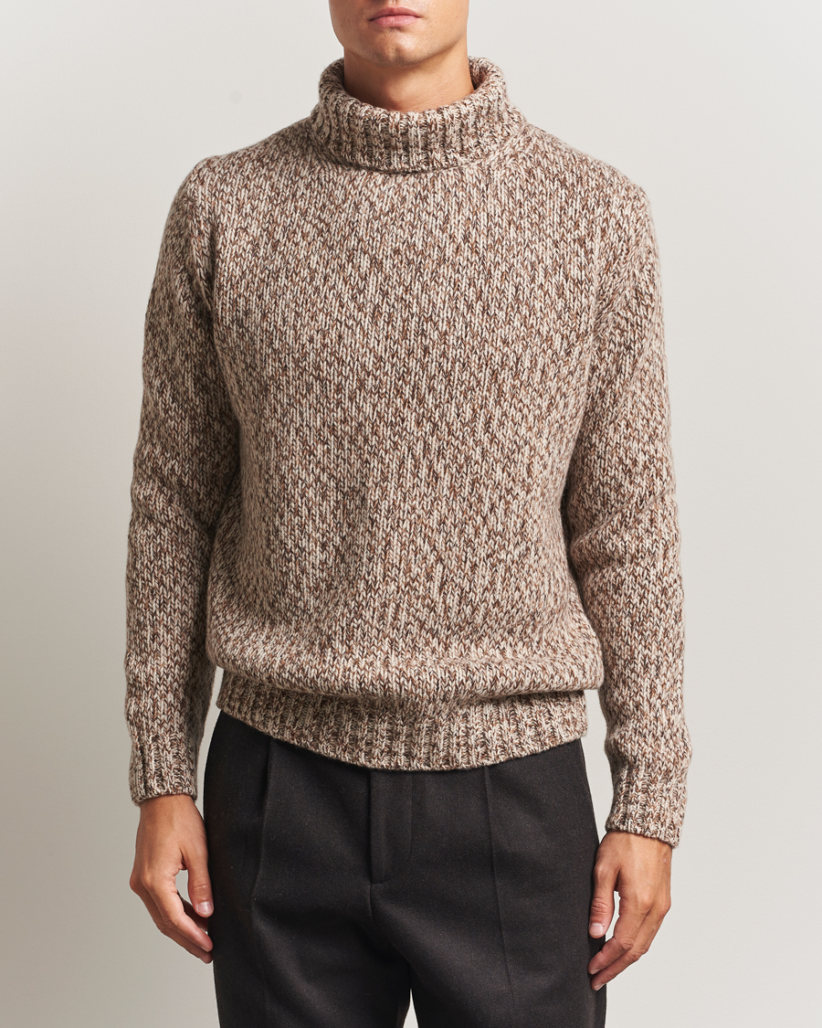 Herr | Tröjor | Oscar Jacobson | Mika Heavy Wool/Cotton Rollneck Beige