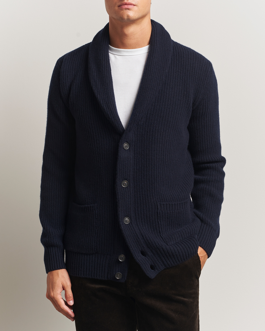 Herr | Tröjor | Oscar Jacobson | Roland Wool Cardigan Navy