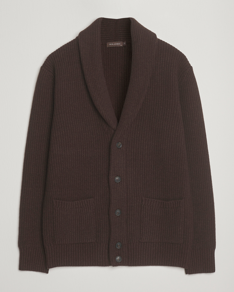 Herr | Tröjor | Oscar Jacobson | Roland Wool Cardigan Dark Brown